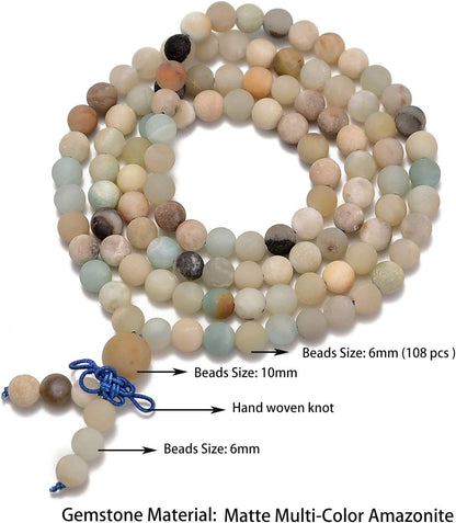 6mm Natural Healing Gemstones Buddhist 108 Prayer Mala Stretchy Bracelet Necklace