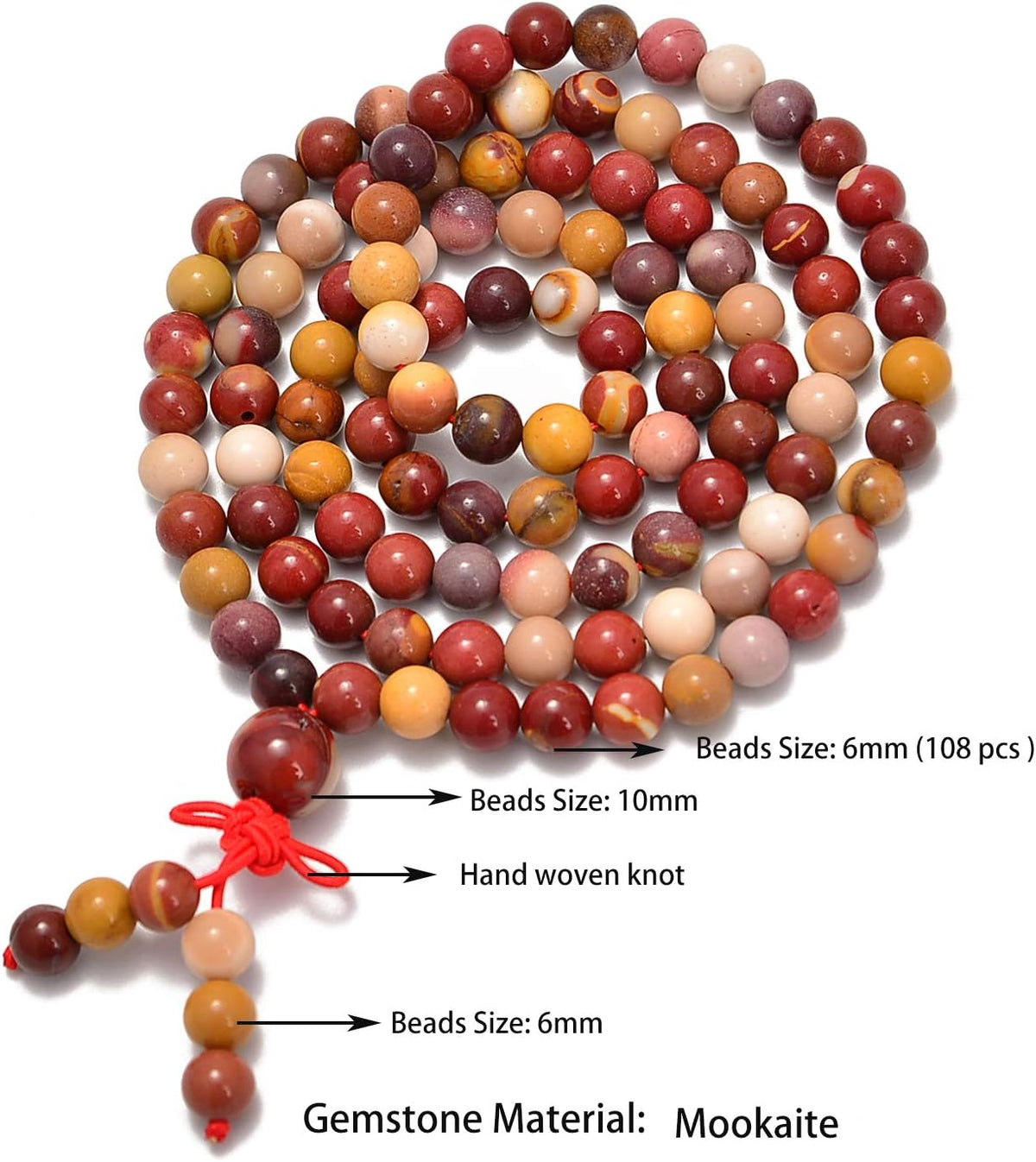 6mm Natural Healing Gemstones Buddhist 108 Prayer Mala Stretchy Bracelet Necklace