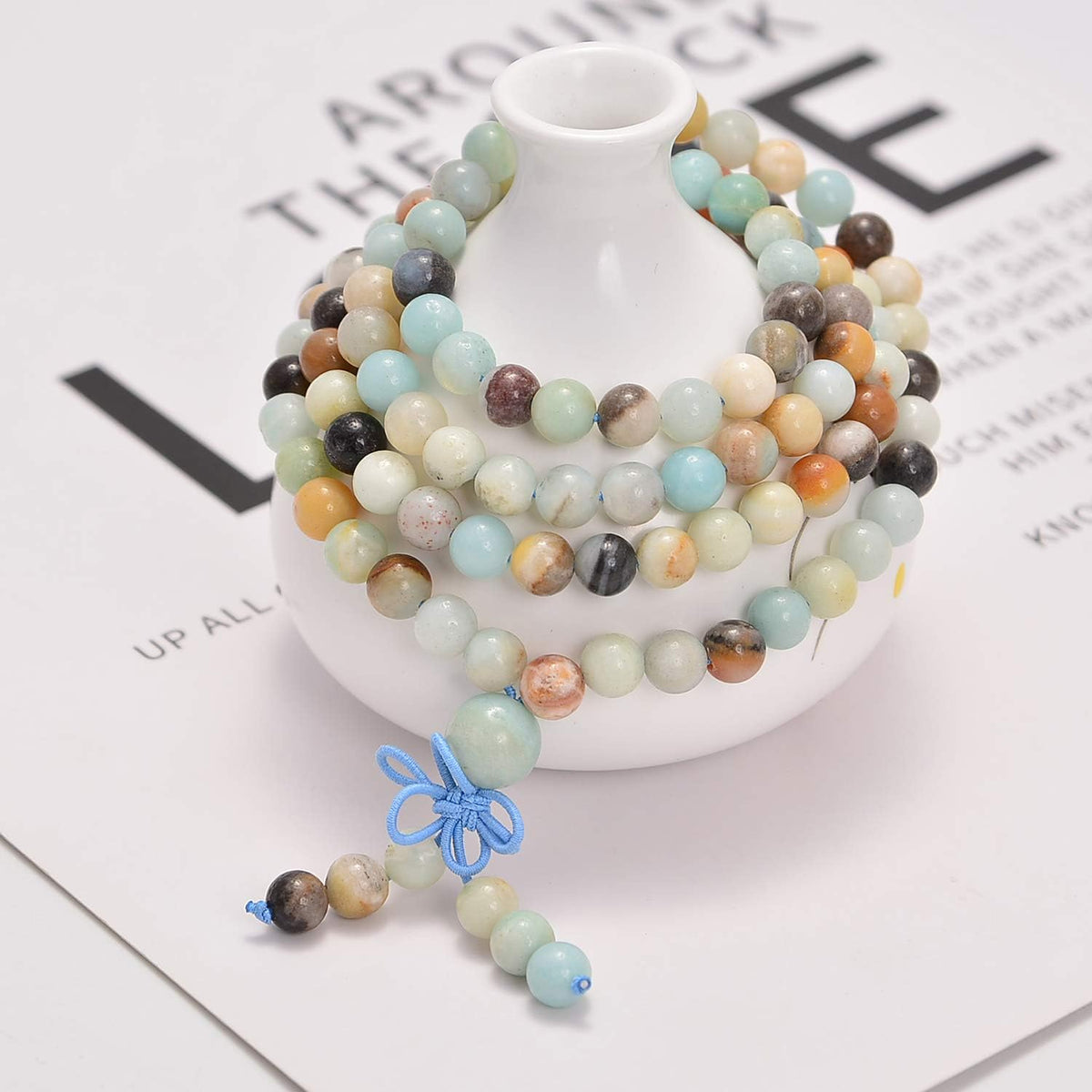 6mm Natural Healing Gemstones Buddhist 108 Prayer Mala Stretchy Bracelet Necklace