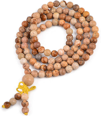 6mm Natural Healing Gemstones Buddhist 108 Prayer Mala Stretchy Bracelet Necklace