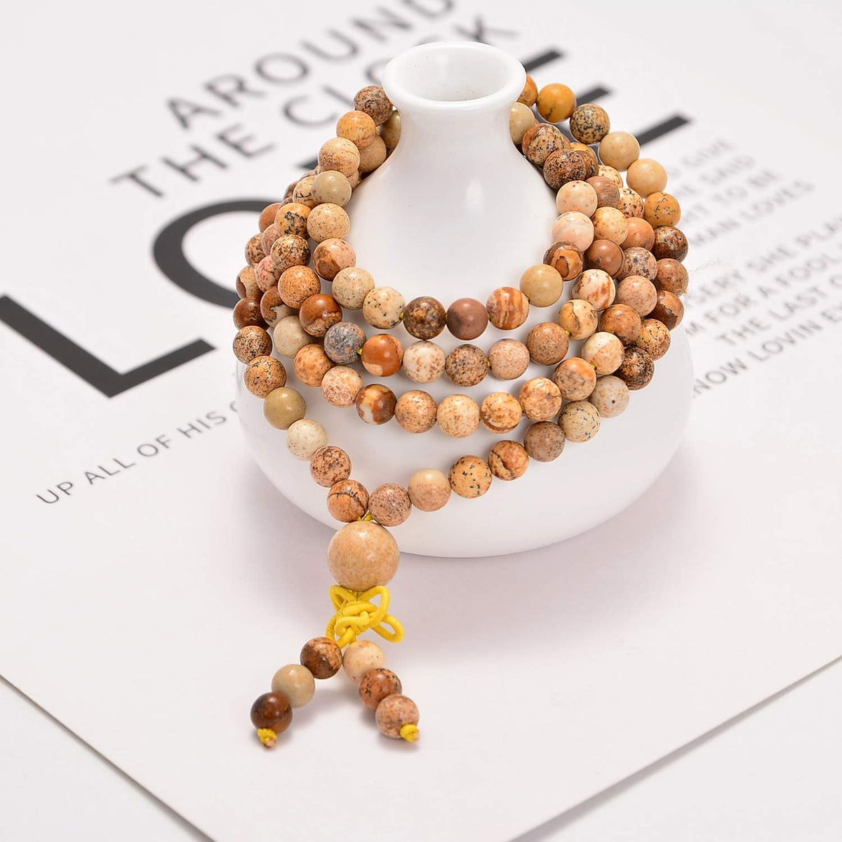 6mm Natural Healing Gemstones Buddhist 108 Prayer Mala Stretchy Bracelet Necklace