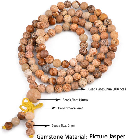6mm Natural Healing Gemstones Buddhist 108 Prayer Mala Stretchy Bracelet Necklace