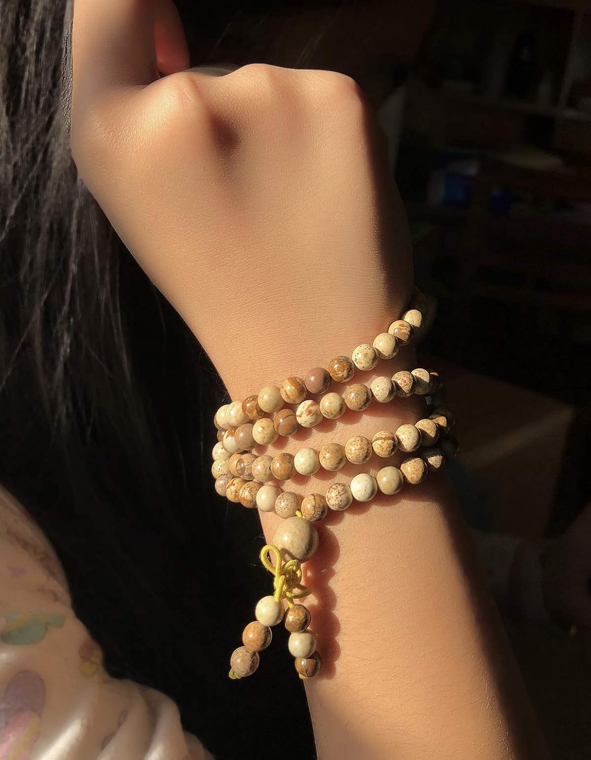 6mm Natural Healing Gemstones Buddhist 108 Prayer Mala Stretchy Bracelet Necklace