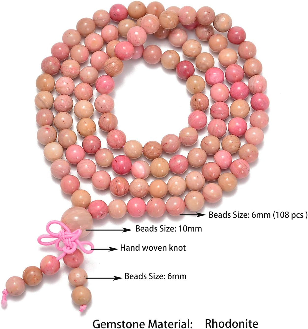 6mm Natural Healing Gemstones Buddhist 108 Prayer Mala Stretchy Bracelet Necklace
