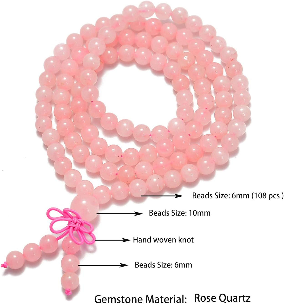 6mm Natural Healing Gemstones Buddhist 108 Prayer Mala Stretchy Bracelet Necklace