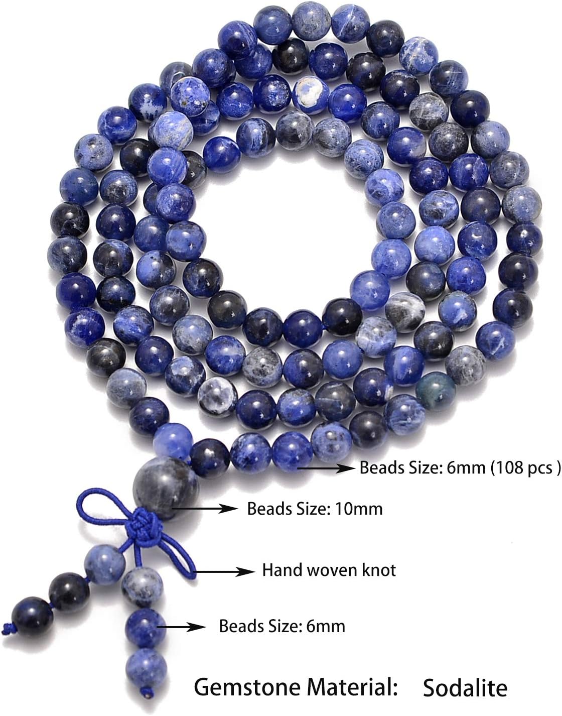 6mm Natural Healing Gemstones Buddhist 108 Prayer Mala Stretchy Bracelet Necklace