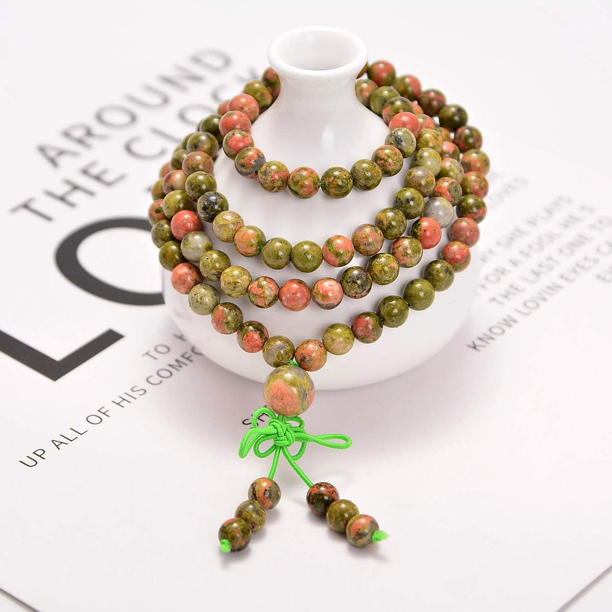 6mm Natural Healing Gemstones Buddhist 108 Prayer Mala Stretchy Bracelet Necklace