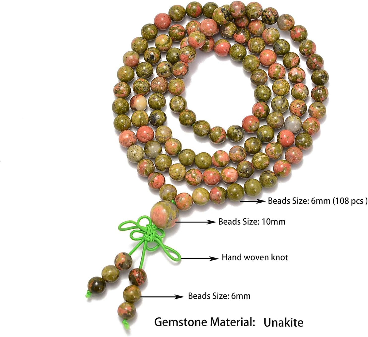 6mm Natural Healing Gemstones Buddhist 108 Prayer Mala Stretchy Bracelet Necklace