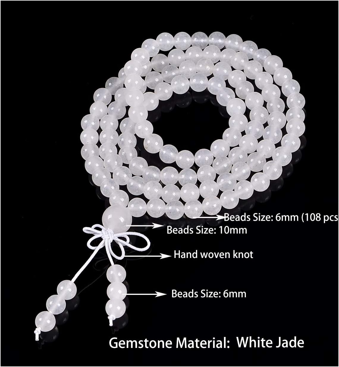 6mm Natural Healing Gemstones Buddhist 108 Prayer Mala Stretchy Bracelet Necklace