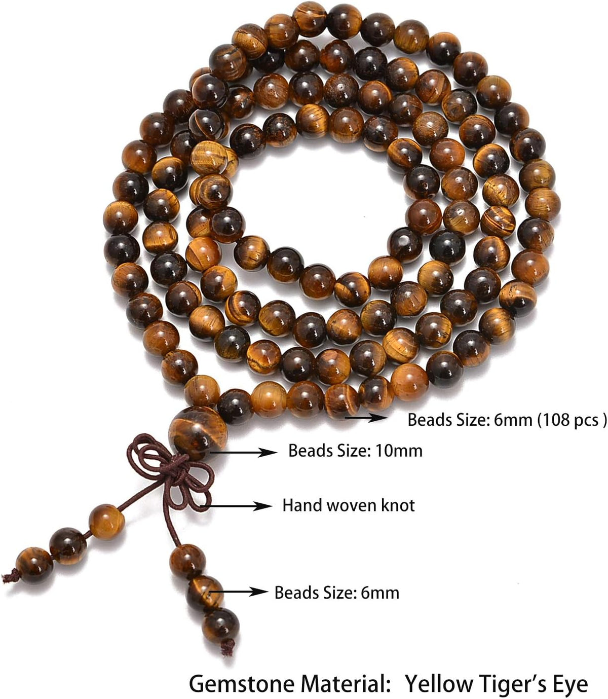 6mm Natural Healing Gemstones Buddhist 108 Prayer Mala Stretchy Bracelet Necklace