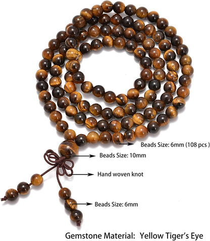 6mm Natural Healing Gemstones Buddhist 108 Prayer Mala Stretchy Bracelet Necklace