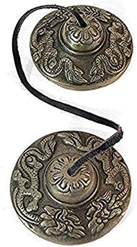 BEAUTIFUL TIBETAN BUDDHIST HEART CHAKRA TINGSHA MANJEERA CYMBALS EMBOSSED WITH 2 TIBETAN DRAGONS