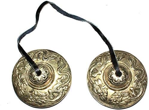 BEAUTIFUL TIBETAN BUDDHIST HEART CHAKRA TINGSHA MANJEERA CYMBALS EMBOSSED WITH 2 TIBETAN DRAGONS