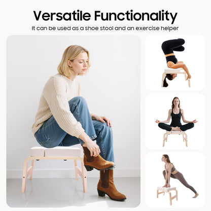 Yoga Headstand Bench, Stand Yoga Chair with PU Cushion Shoulder Stand & Handstand Trainer Inversion Stool for Balance Training Core Strength Building Ideal for Home Gym