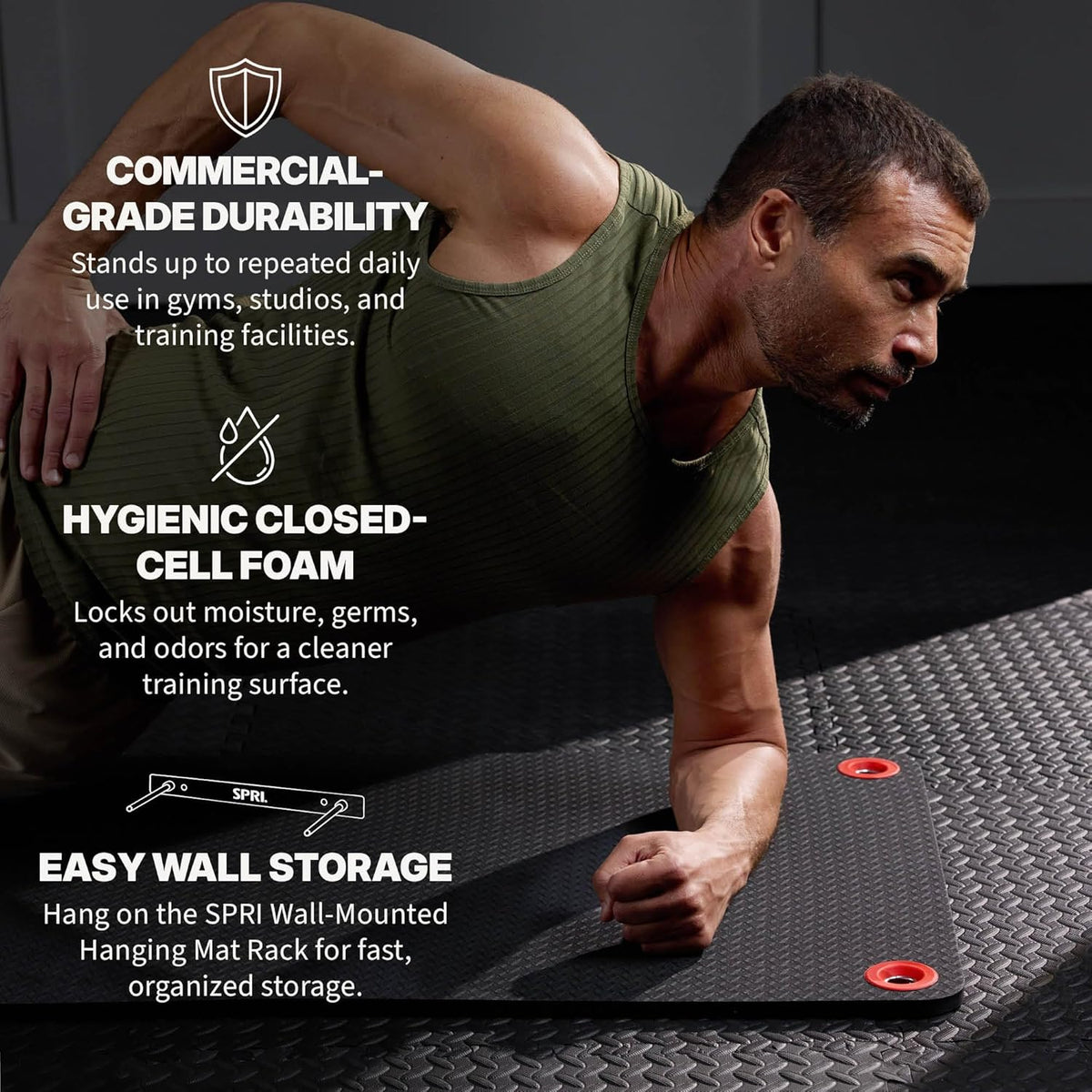Hanging Exercise Mats for Gyms, Closed-Cell Foam Yoga & Fitness Mats with Grommets, Thick Workout Mats for Studios & Group Fitness Classes