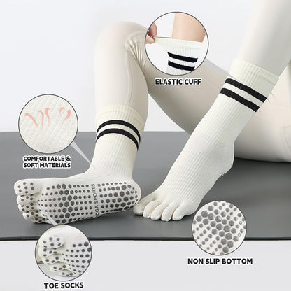 Pilates Socks for Women, Non Slip Yoga Five Toe Grippy Socks for Hospital Barre Sticky Gym Slipper Socks 4 Pairs