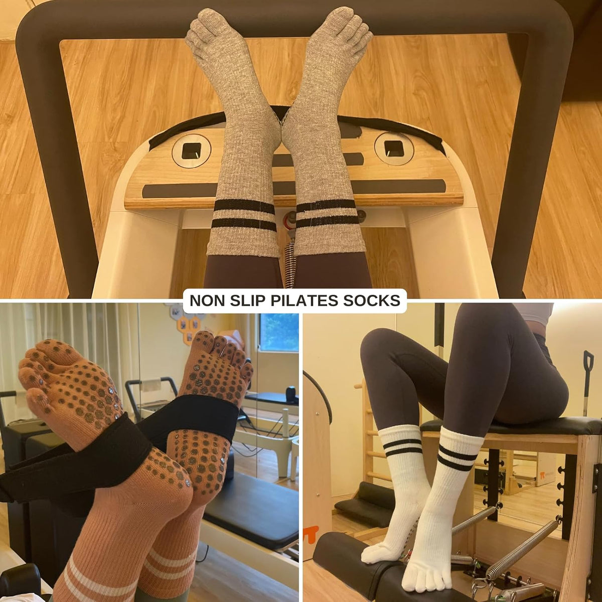 Pilates Socks for Women, Non Slip Yoga Five Toe Grippy Socks for Hospital Barre Sticky Gym Slipper Socks 4 Pairs