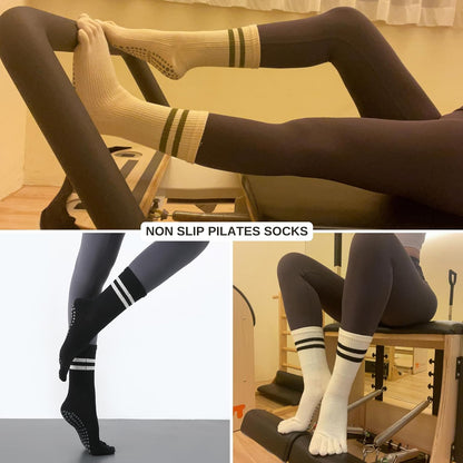 Pilates Socks for Women, Non Slip Yoga Five Toe Grippy Socks for Hospital Barre Sticky Gym Slipper Socks 4 Pairs
