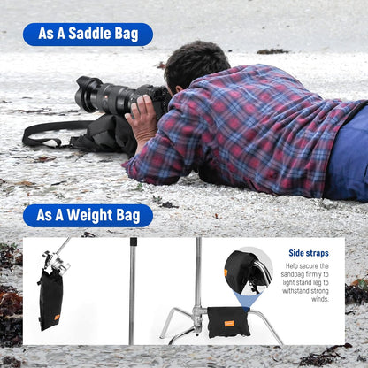 Sandbags for Photography, 4 Pack Black Sand Bags for Weight Heavy Duty Sandbag for Light Stands Boom Arms Tripods