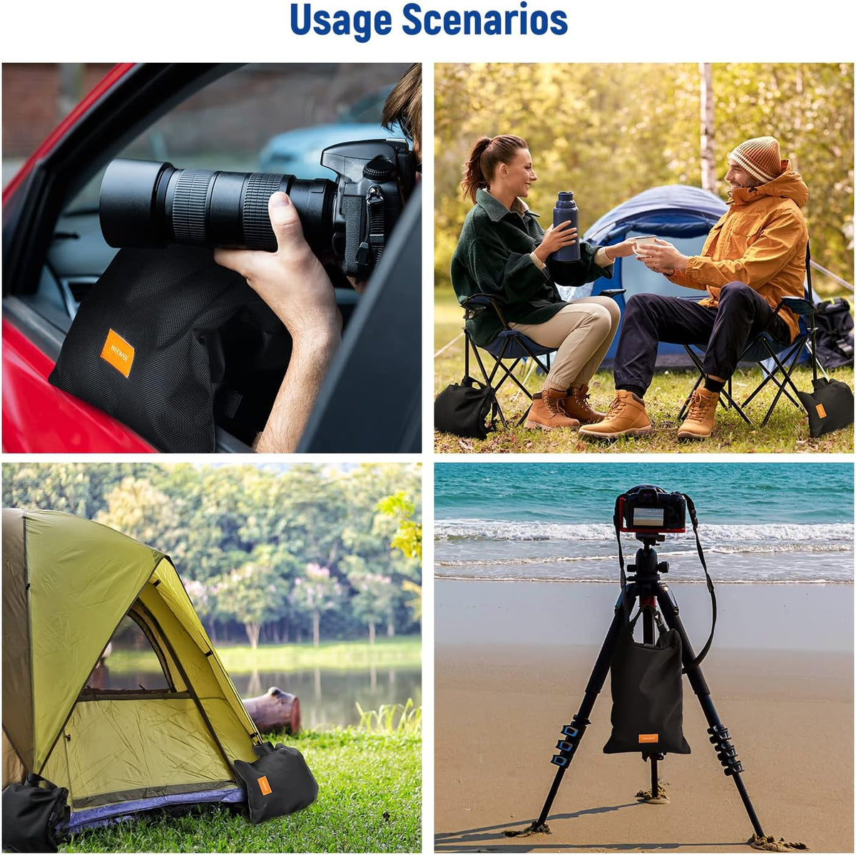 Sandbags for Photography, 4 Pack Black Sand Bags for Weight Heavy Duty Sandbag for Light Stands Boom Arms Tripods