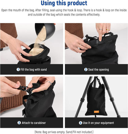 Sandbags for Photography, 4 Pack Black Sand Bags for Weight Heavy Duty Sandbag for Light Stands Boom Arms Tripods