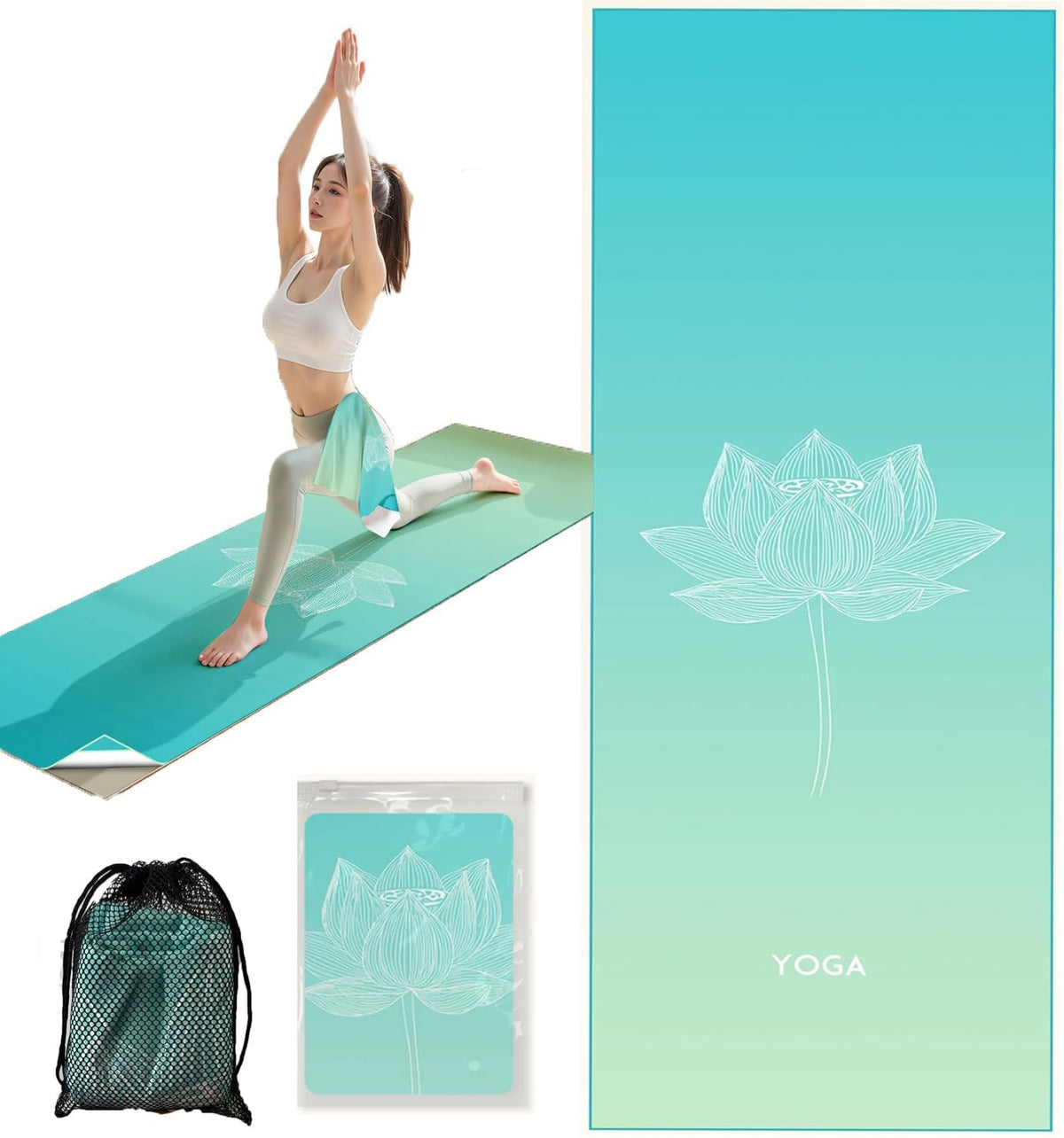 Yoga Towel with Corner Pockets Non Slip Hot Yoga Towel 24" x72" for Hot Yoga, Pilates Fitness,Sweat,Bikram,Workout,Non Slip Sweat Absorbent Hot Yoga Towels (Gradient Blue)