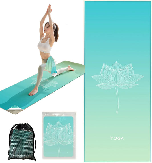 Yoga Towel with Corner Pockets Non Slip Hot Yoga Towel 24" x72" for Hot Yoga, Pilates Fitness,Sweat,Bikram,Workout,Non Slip Sweat Absorbent Hot Yoga Towels (Gradient Blue)