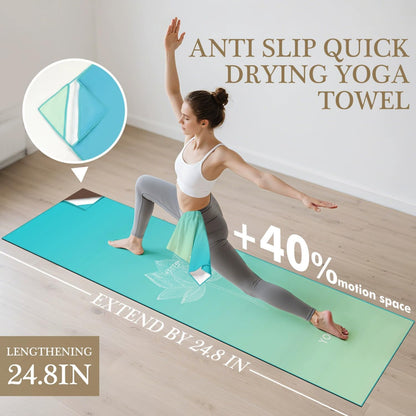 Yoga Towel with Corner Pockets Non Slip Hot Yoga Towel 24" x72" for Hot Yoga, Pilates Fitness,Sweat,Bikram,Workout,Non Slip Sweat Absorbent Hot Yoga Towels (Gradient Blue)