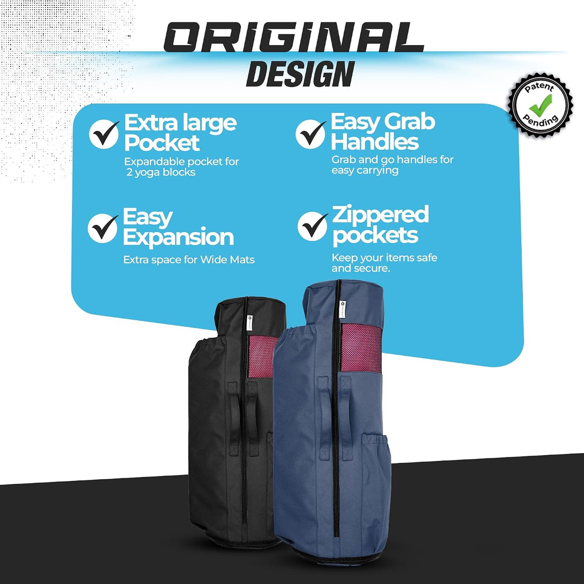 Expandable Yoga Mat Bag, Adjustable Strap, Black, Large