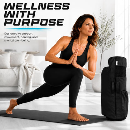 Expandable Yoga Mat Bag, Adjustable Strap, Black, Large