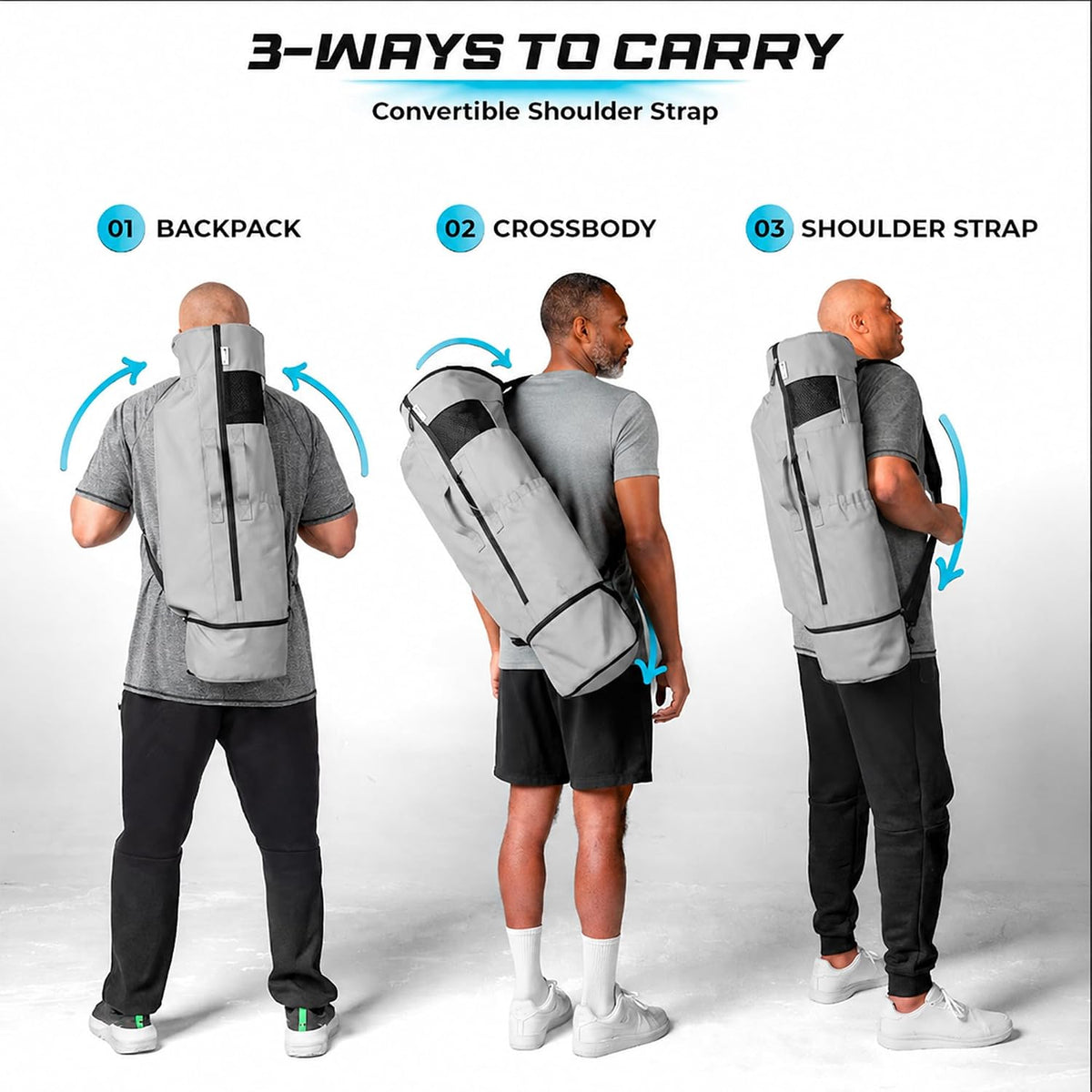 Expandable Yoga Mat Bag, Adjustable Strap, Black, Large
