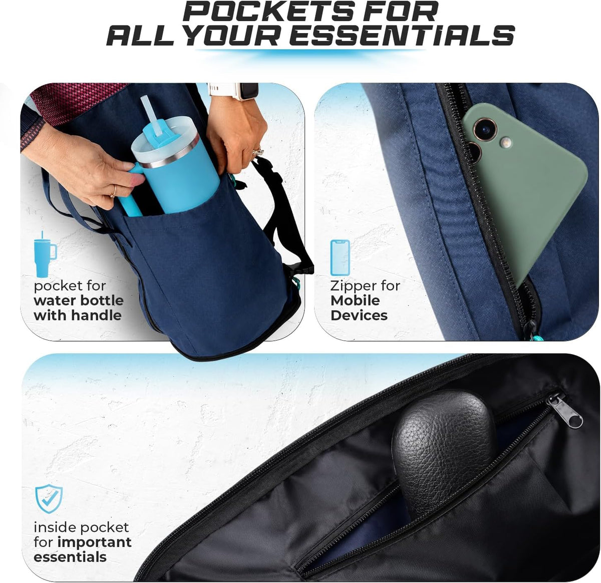 Expandable Yoga Mat Bag, Adjustable Strap, Black, Large