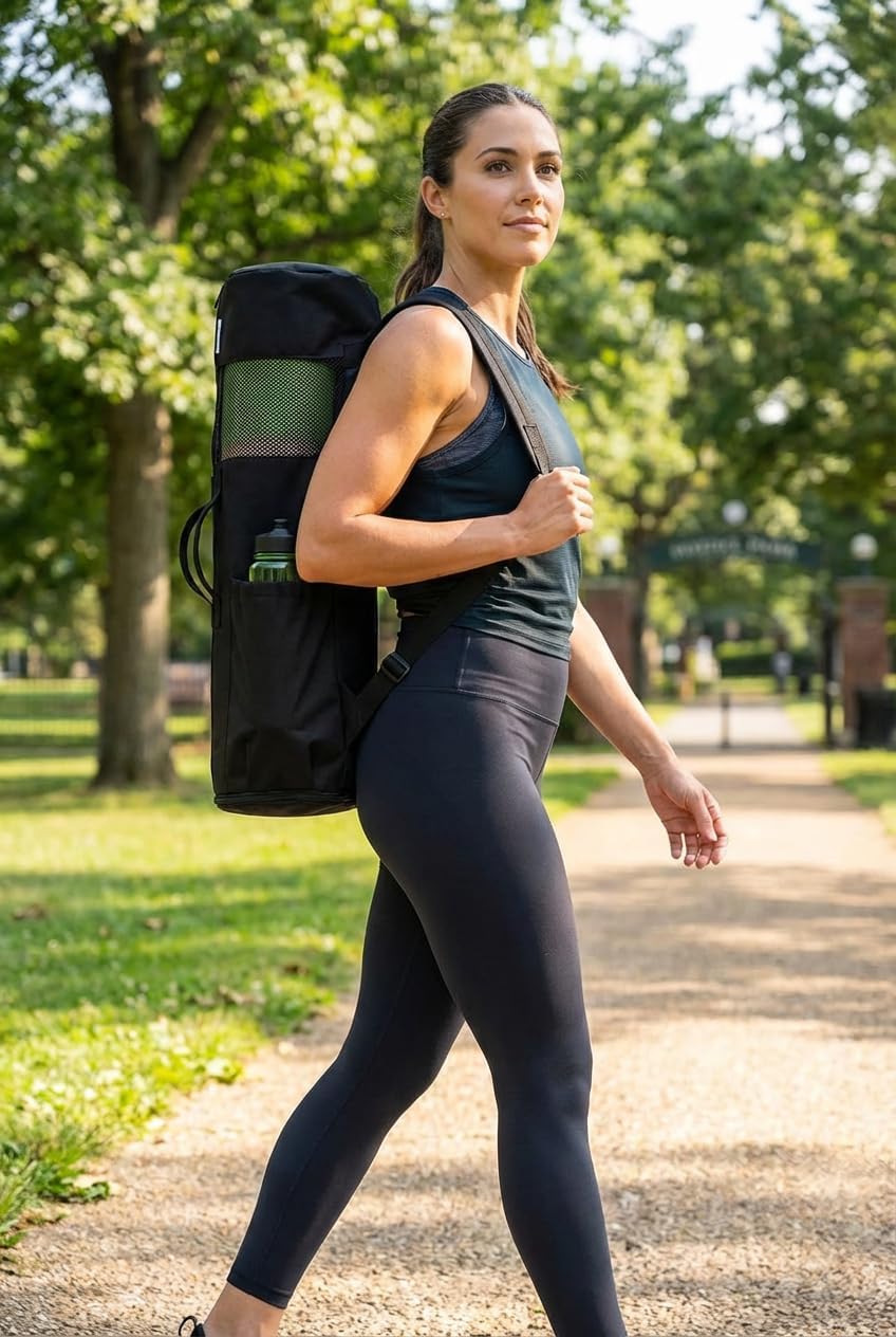 Expandable Yoga Mat Bag, Adjustable Strap, Black, Large