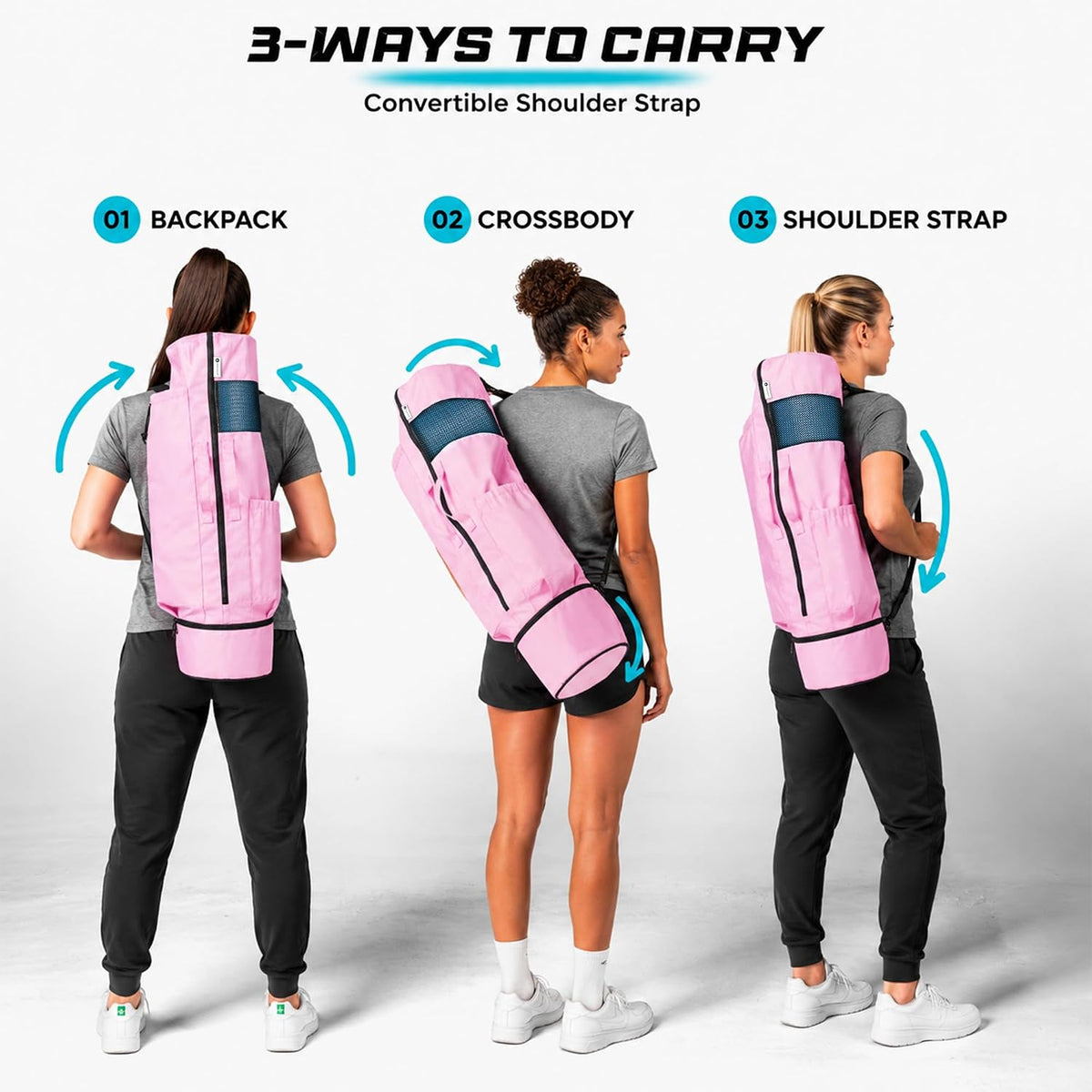 Expandable Yoga Mat Bag, Adjustable Strap, Black, Large
