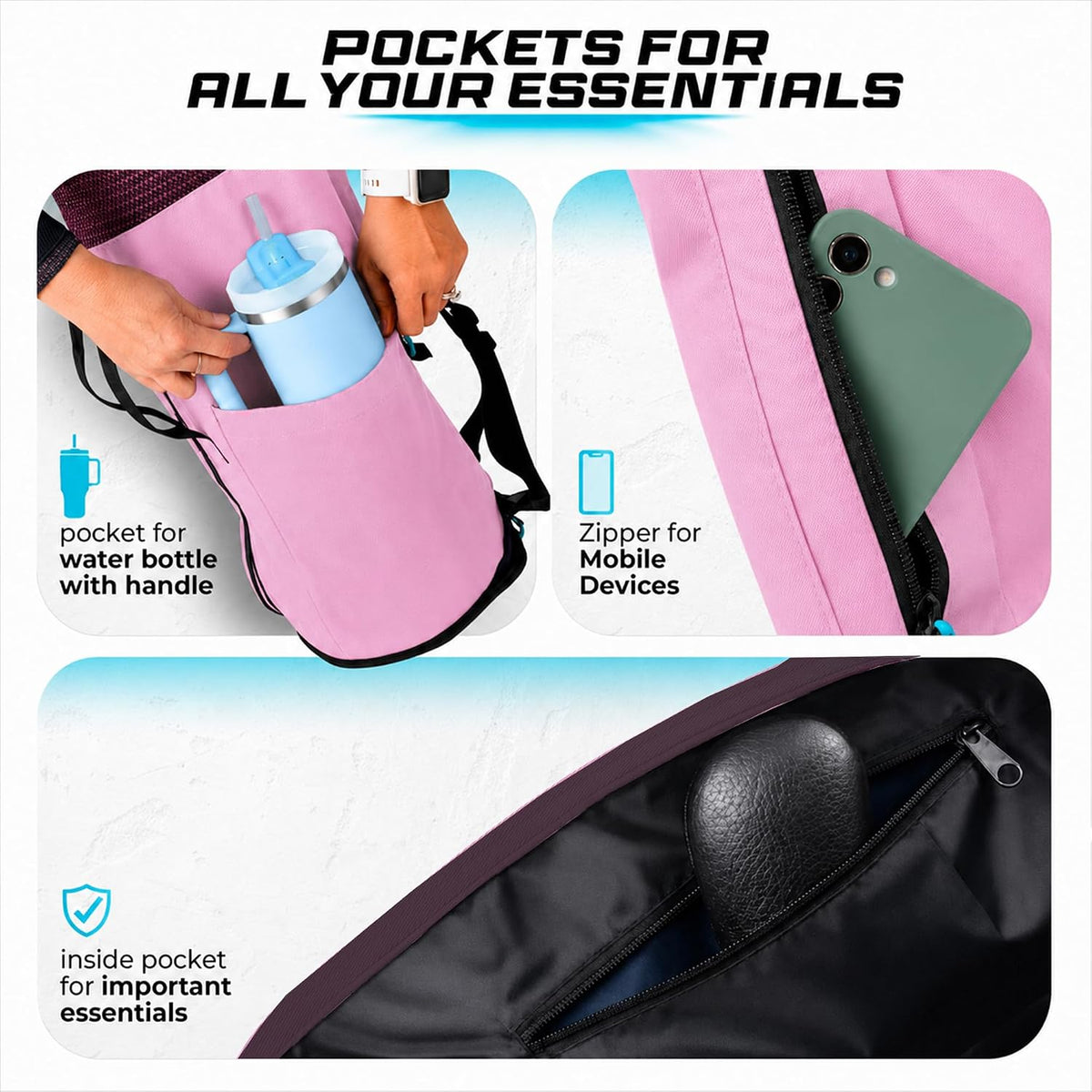 Expandable Yoga Mat Bag, Adjustable Strap, Black, Large