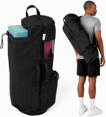 Expandable Yoga Mat Bag, Adjustable Strap, Black, Large