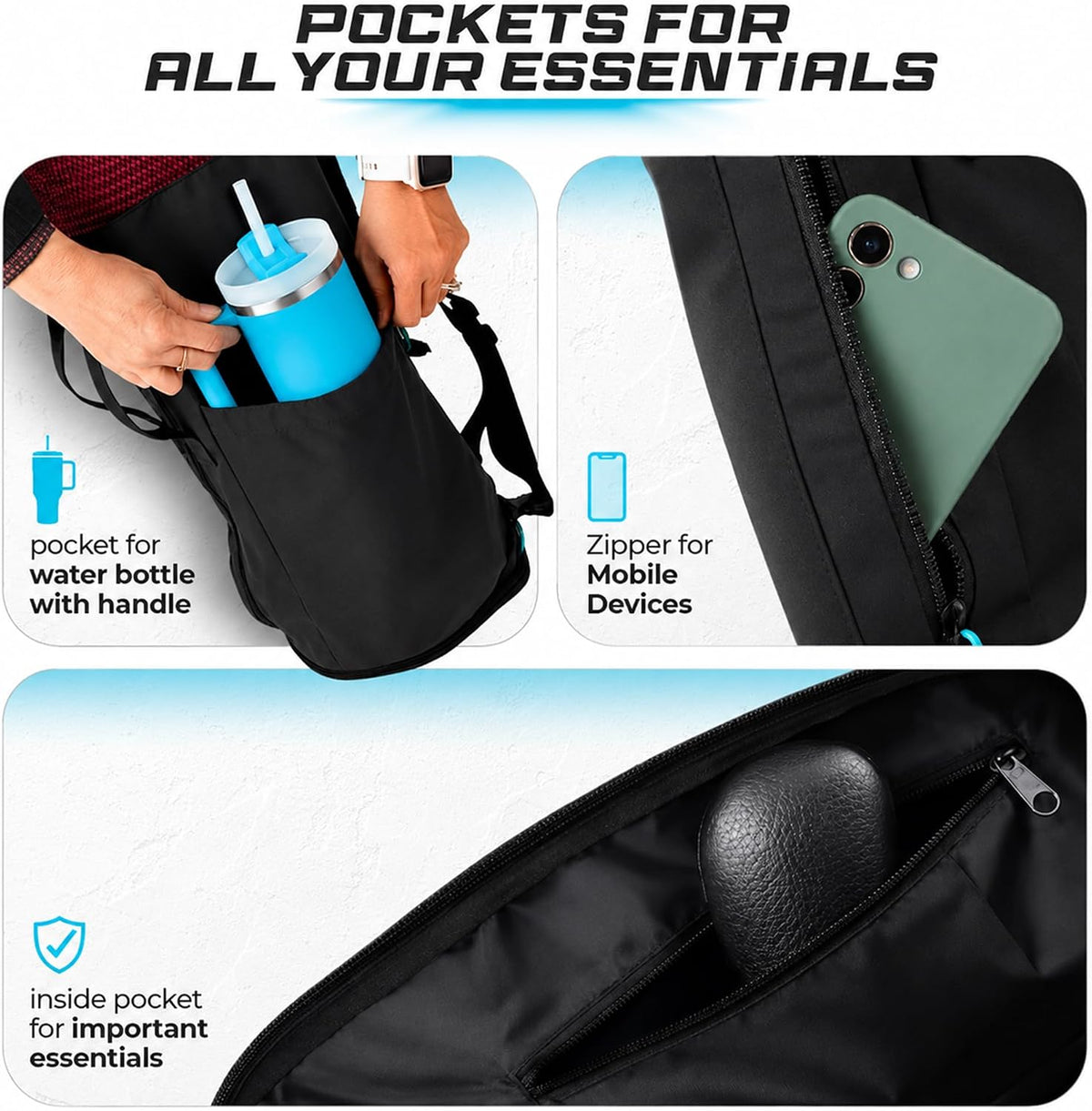 Expandable Yoga Mat Bag, Adjustable Strap, Black, Large