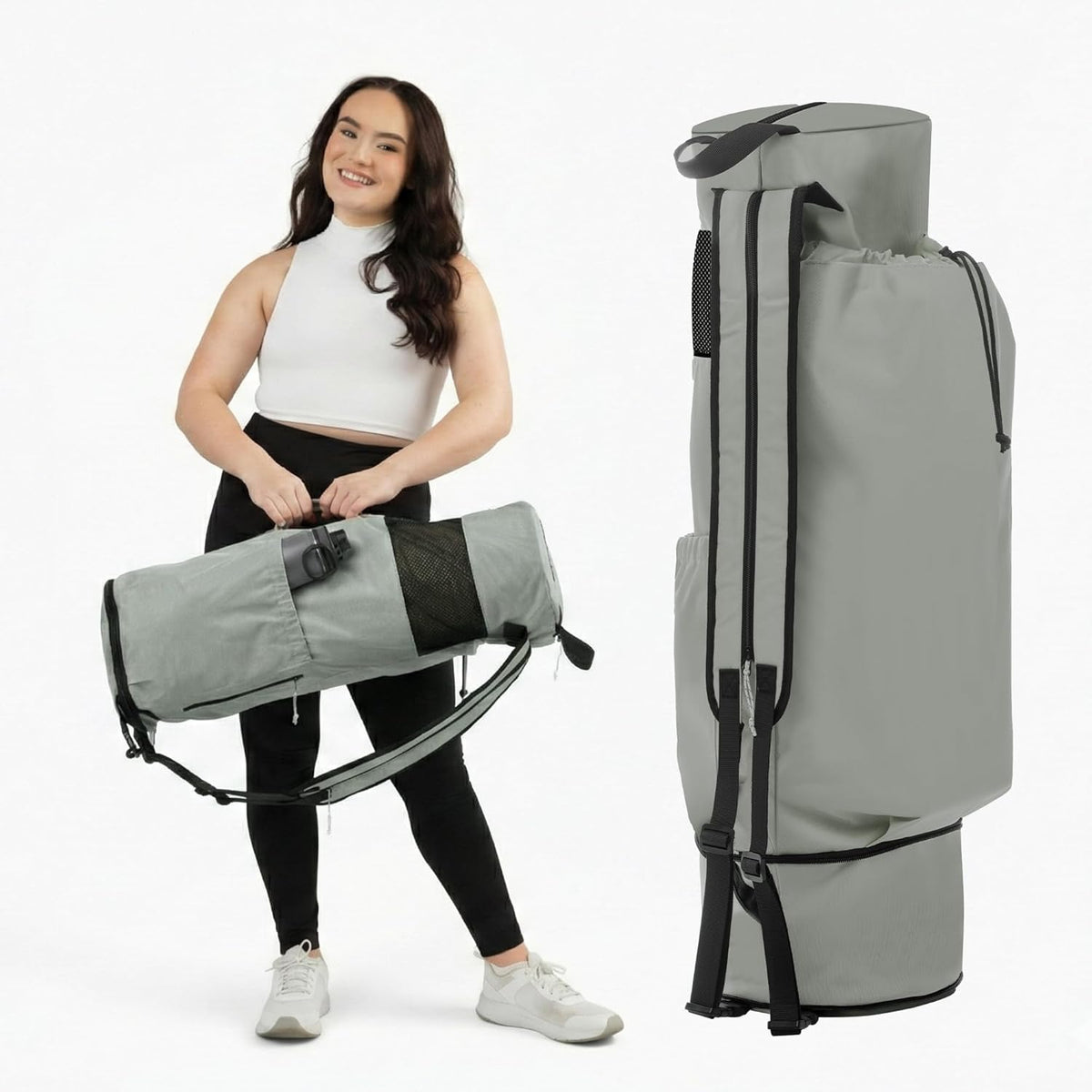 Expandable Yoga Mat Bag, Adjustable Strap, Black, Large