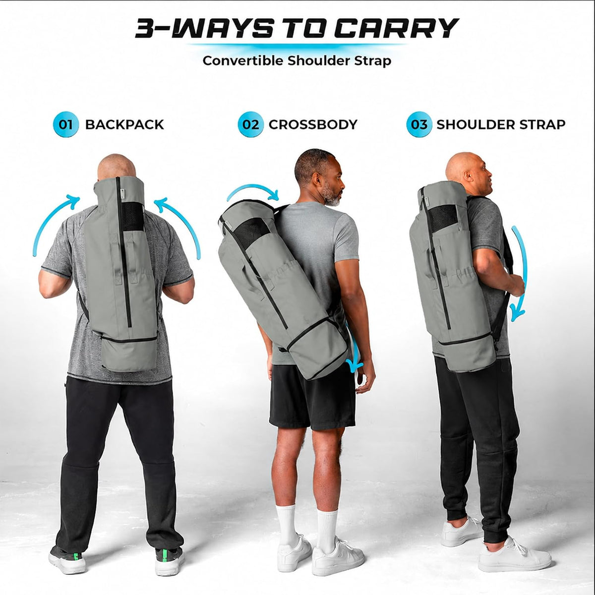 Expandable Yoga Mat Bag, Adjustable Strap, Black, Large