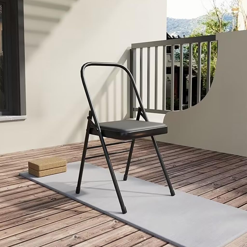 Portable Folding Yoga Chair Iyengar Auxiliary Chair Backless Yoga Chair Flexibility and Strength Training Tool with Non-Slip Feet Covers,Black