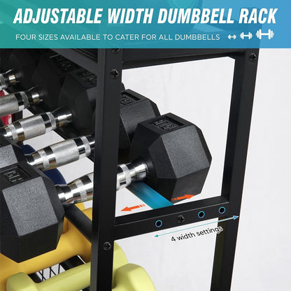 Dumbbell Rack for Home Gym, Heavy Duty Weight Rack for Dumbbells, Adjustable Dumbbell Stand with Storage, 700LB Capacity Gym Equipment Organizer with Wheels