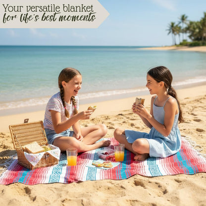 Authentic Handwoven Mexican Blanket, Falsa Serape - Soft & Durable - Vibrant Beach, Picnic, Yoga & Camping Mat - Traditional Boho Throw - Outdoor Blanket 70"x50" (Flame)