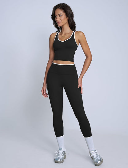ABOCIW Womens Color Block Workout Sets Racerback Tank Top High Waist Leggings Gym Set Yoga Pilates Outfits