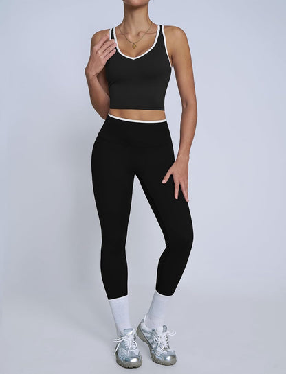 ABOCIW Womens Color Block Workout Sets Racerback Tank Top High Waist Leggings Gym Set Yoga Pilates Outfits