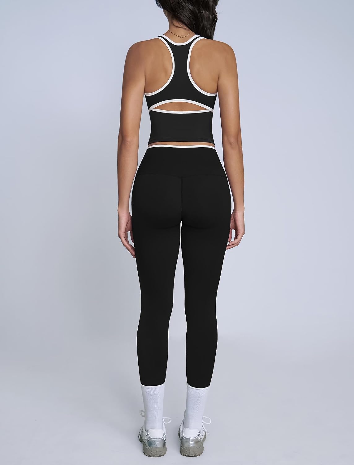 ABOCIW Womens Color Block Workout Sets Racerback Tank Top High Waist Leggings Gym Set Yoga Pilates Outfits