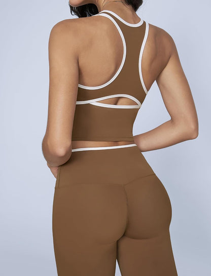 ABOCIW Womens Color Block Workout Sets Racerback Tank Top High Waist Leggings Gym Set Yoga Pilates Outfits