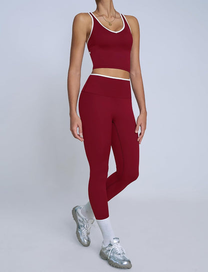 ABOCIW Womens Color Block Workout Sets Racerback Tank Top High Waist Leggings Gym Set Yoga Pilates Outfits