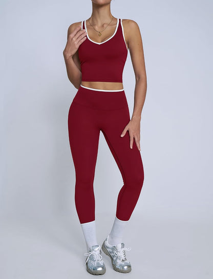 ABOCIW Womens Color Block Workout Sets Racerback Tank Top High Waist Leggings Gym Set Yoga Pilates Outfits