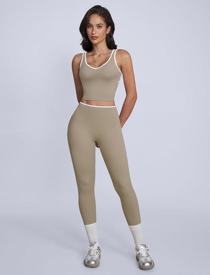 ABOCIW Womens Color Block Workout Sets Racerback Tank Top High Waist Leggings Gym Set Yoga Pilates Outfits