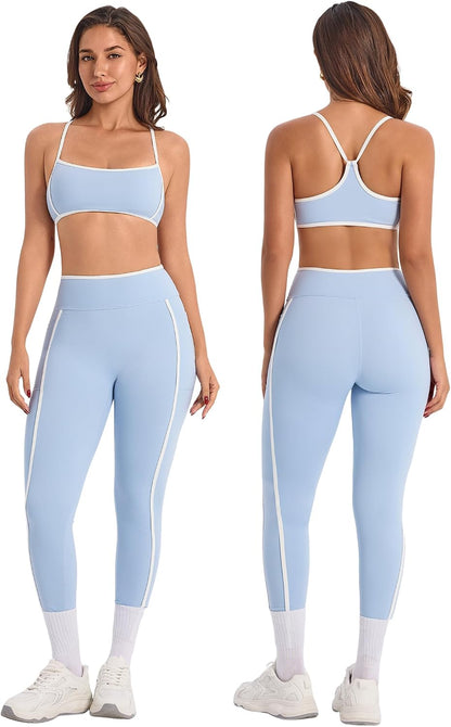 ABOCIW Womens Color Block Workout Sets Racerback Tank Top High Waist Leggings Gym Set Yoga Pilates Outfits